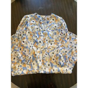 Joie Dress Women Blue Floral Maxi‎ Dress M Long Sleeve Tiered Boho V Neck